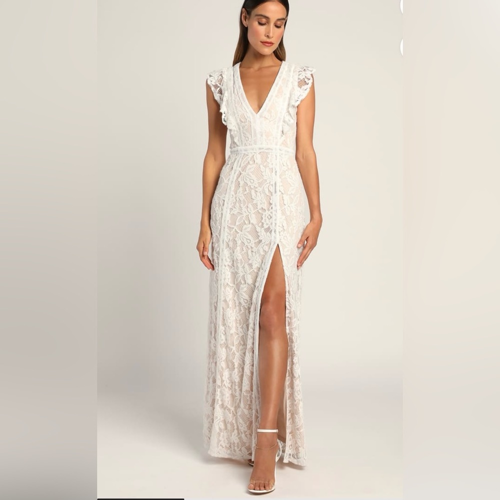 COPY - Lulus This Moment in Time White Lace Ruffled Maxi Dress‼️NWT